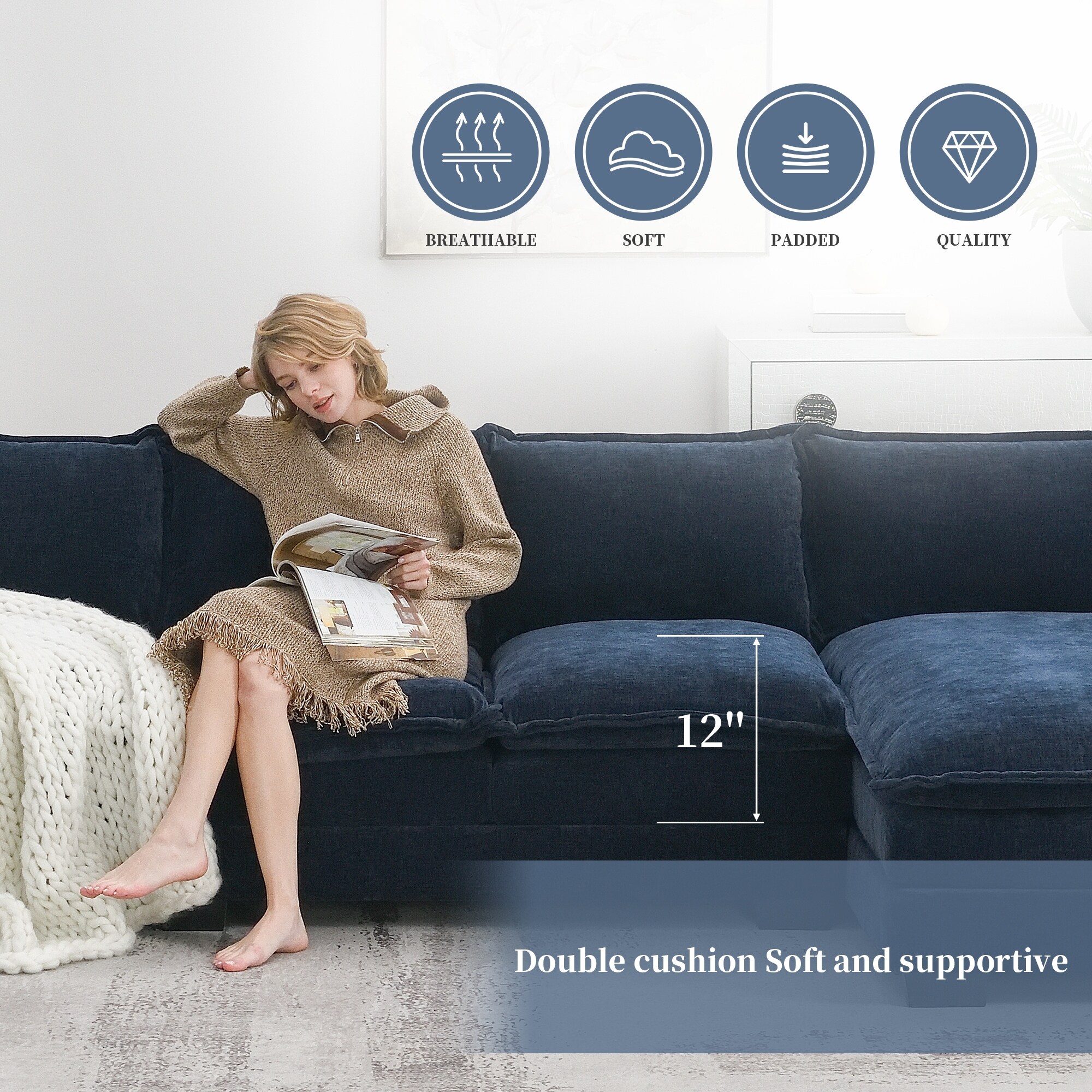 Chenille Cloud Couch Navy Big